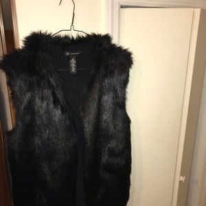 INC Woman’s Black “fur’ vest